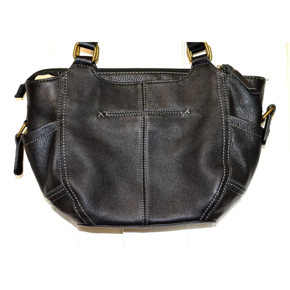 The Sak Black Pebbled Leather Hobo Shoulder Bag Zip Double Handle‎ 3 Section